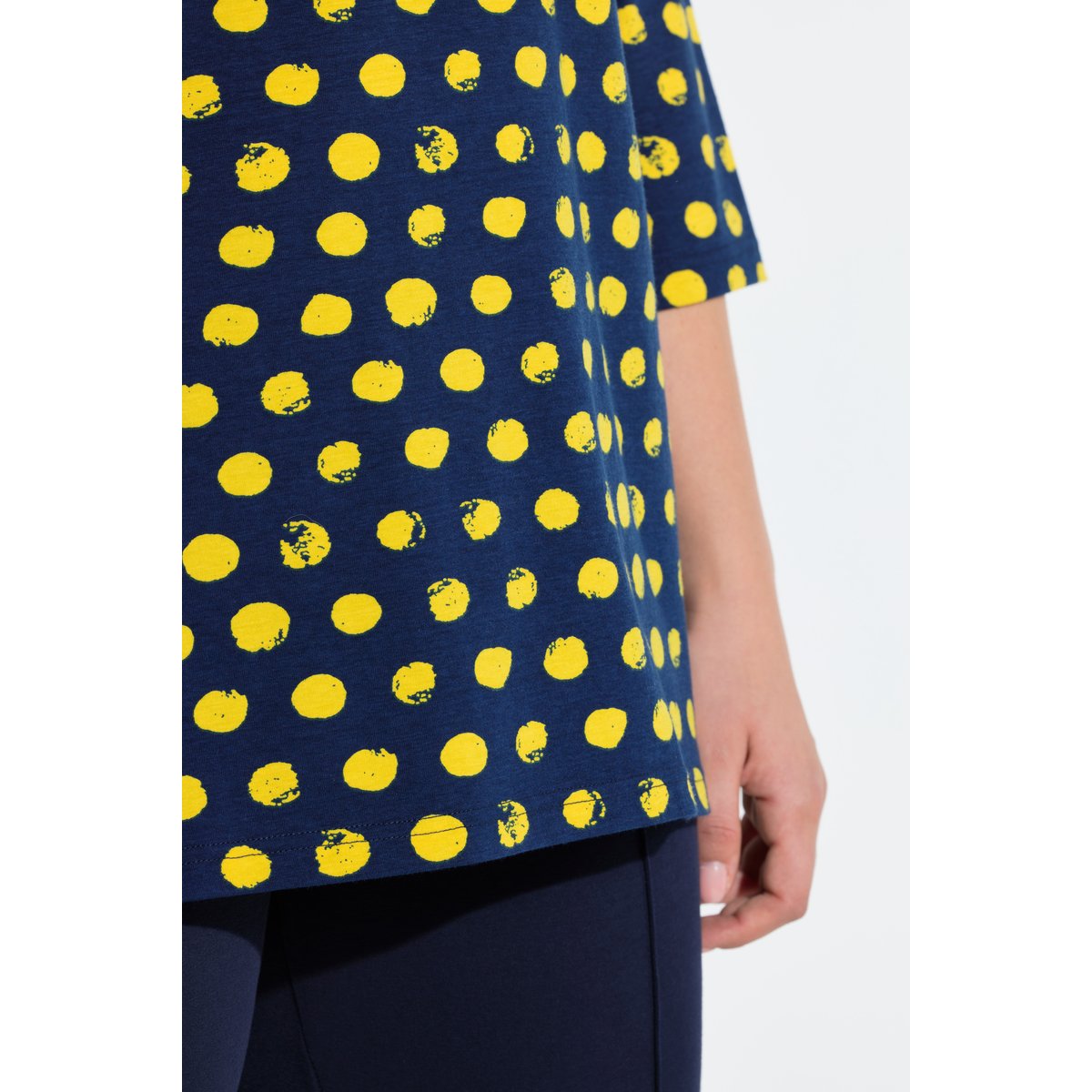 T-shirt à pois, col rond et manches 3/4 colza jaune, ULLA POPKEN