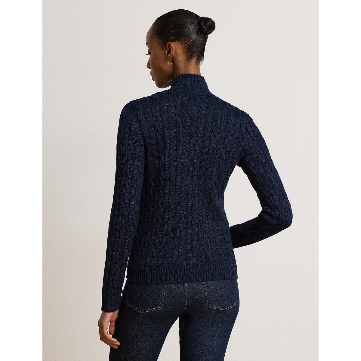 Gilet zippé torsadé à col montant marine, LAUREN RALPH LAUREN