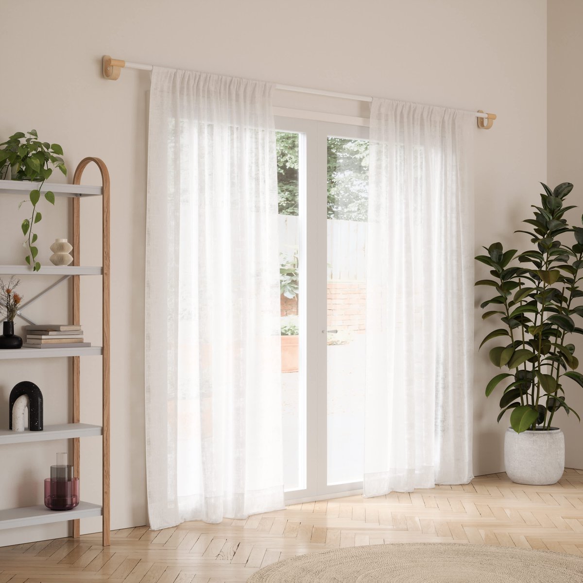 Tringle à rideaux design bois acier  BELLWOOD bois clair, UMBRA