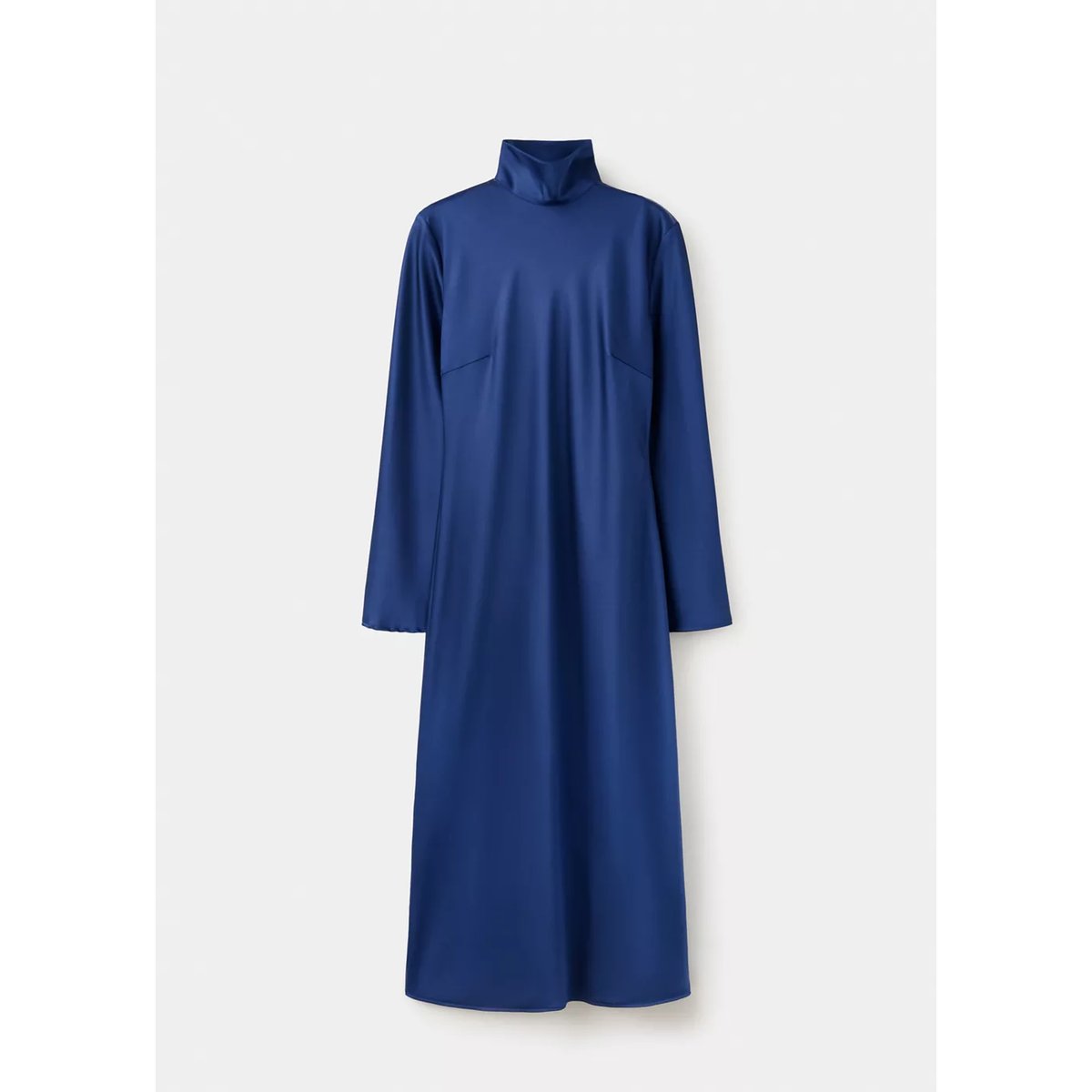 Robe satinée col montant bleu nuit, MANGO