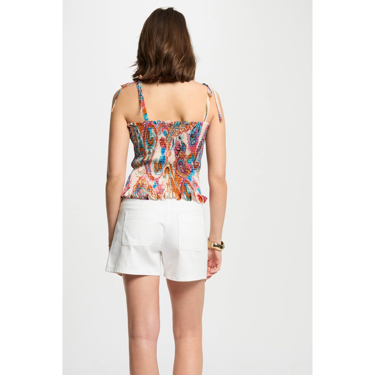 Top smocké imprimé multicolore, MORGAN