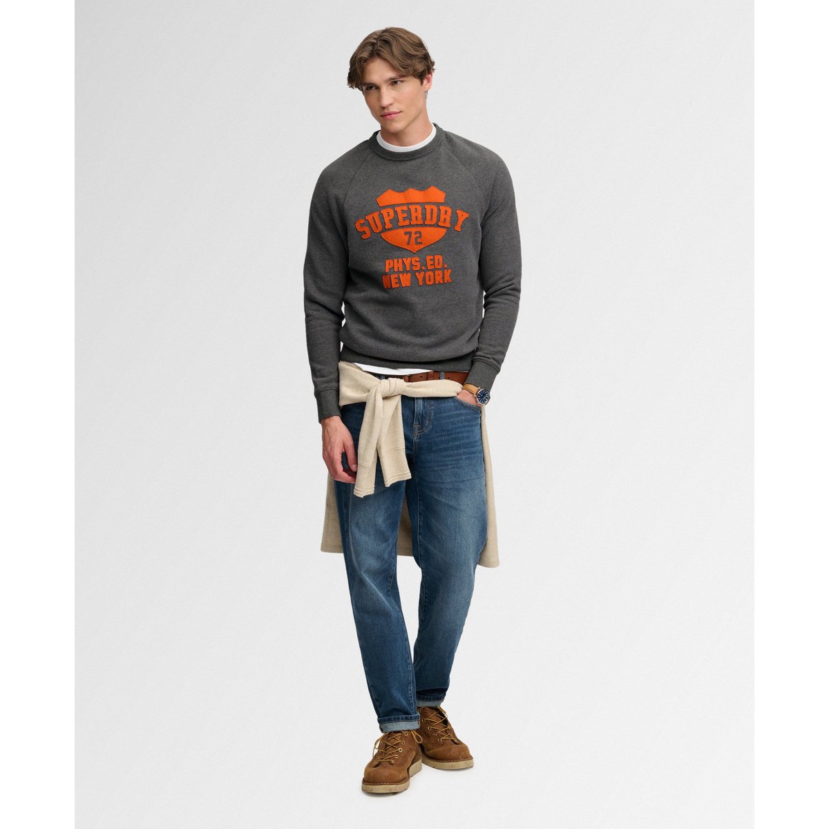 Sweat Athletic col rond coupe décontractée anthracite clair chiné, SUPERDRY