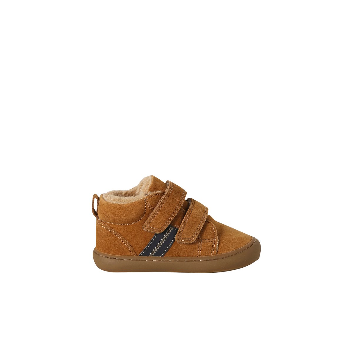 Baskets bébé cuir à scratchs camel, VERTBAUDET