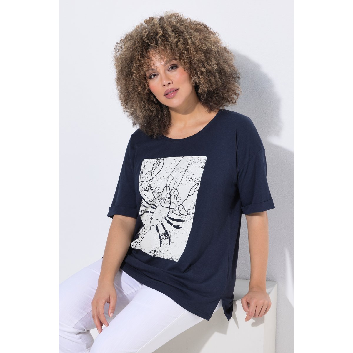 T-shirt en modal mélangé, motif homard marine, ULLA POPKEN