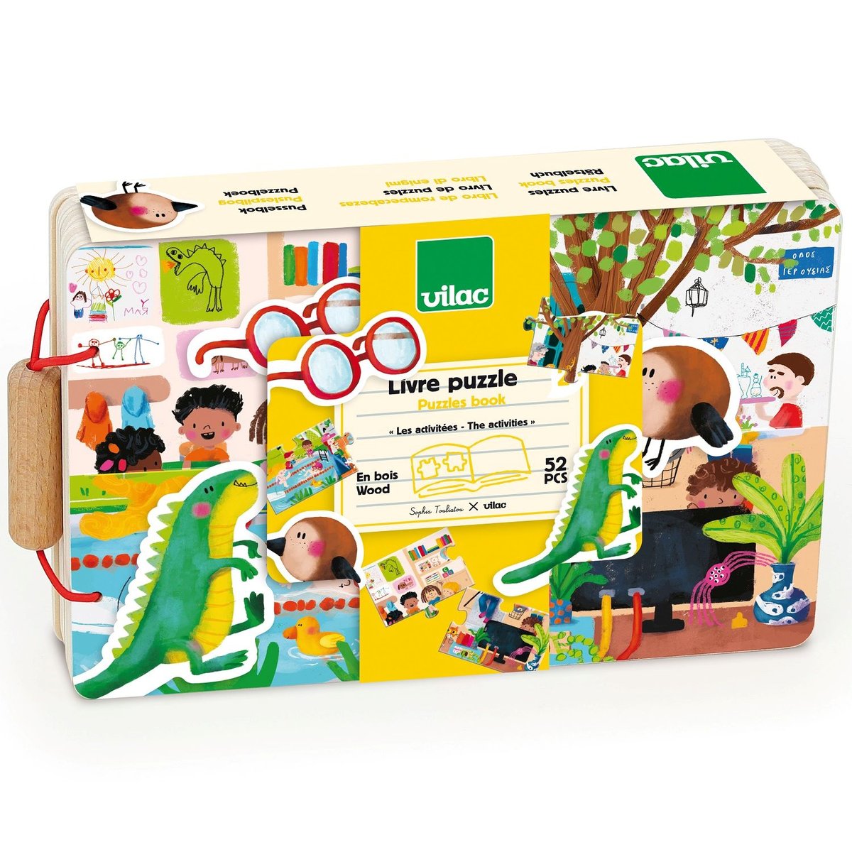 Livre puzzles en bois jaune (les activités), VILAC