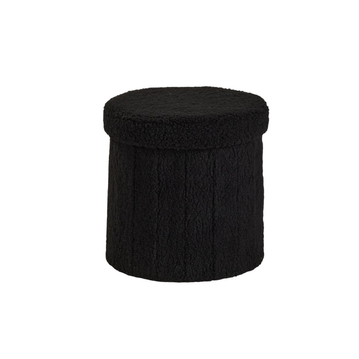 Pouf coffre rond en tissu bouclette MOKA noir, FACTORY