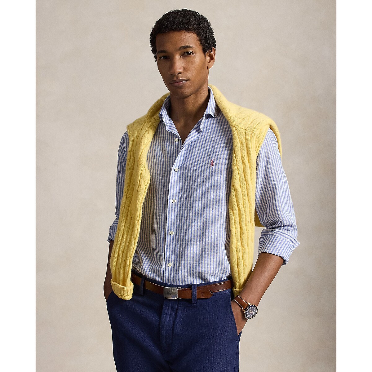 Chemise droite, manches longues bleu/blanc, POLO RALPH LAUREN