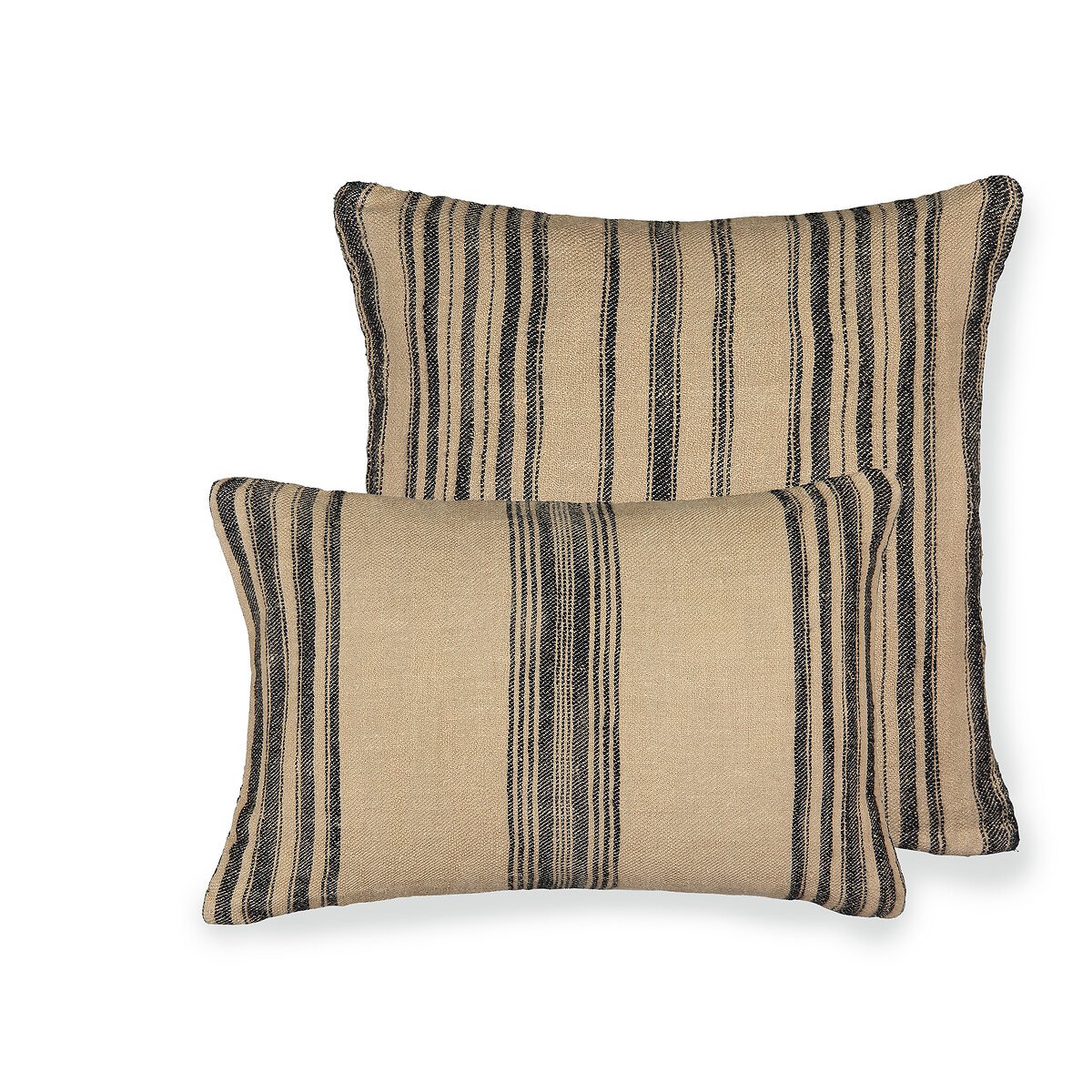 Capa de almofada retangular, em algodão/linho, Belaga natural/preto, LA REDOUTE INTERIEURS