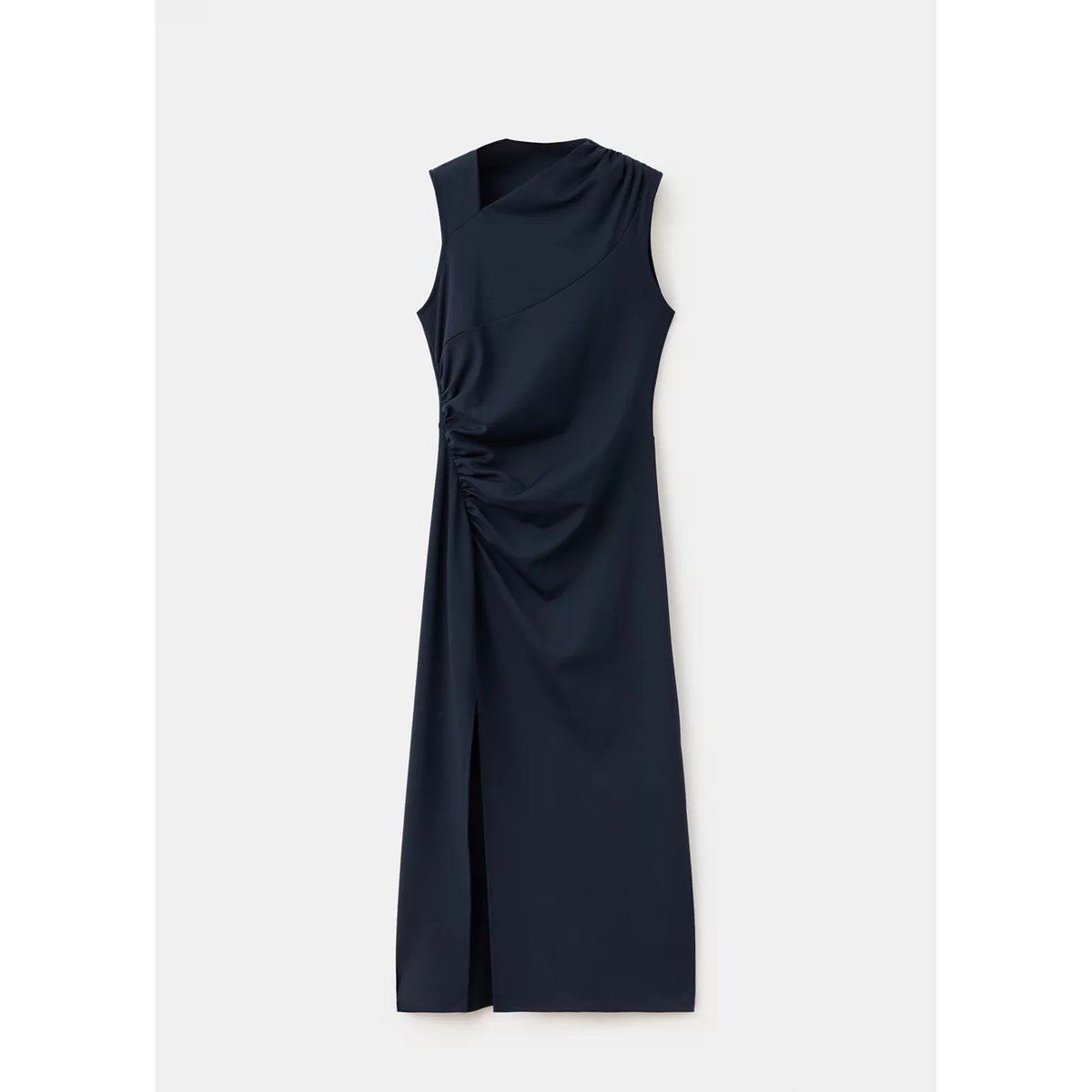 Robe à encolure asymétrique froncée bleu nuit, MANGO