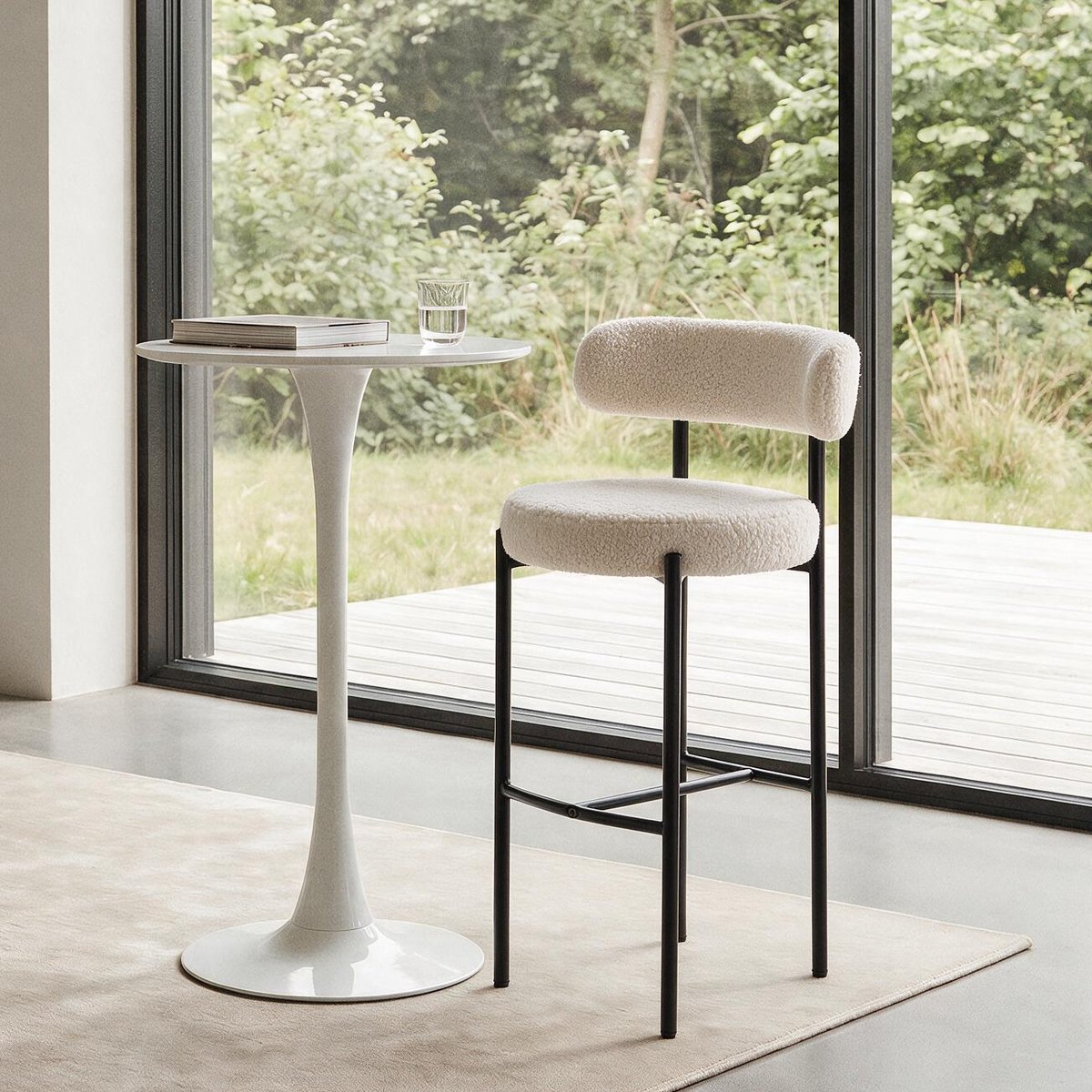 Lot de 2 tabourets de bar en bouclette, LARS blanc cassé, NORDLYS