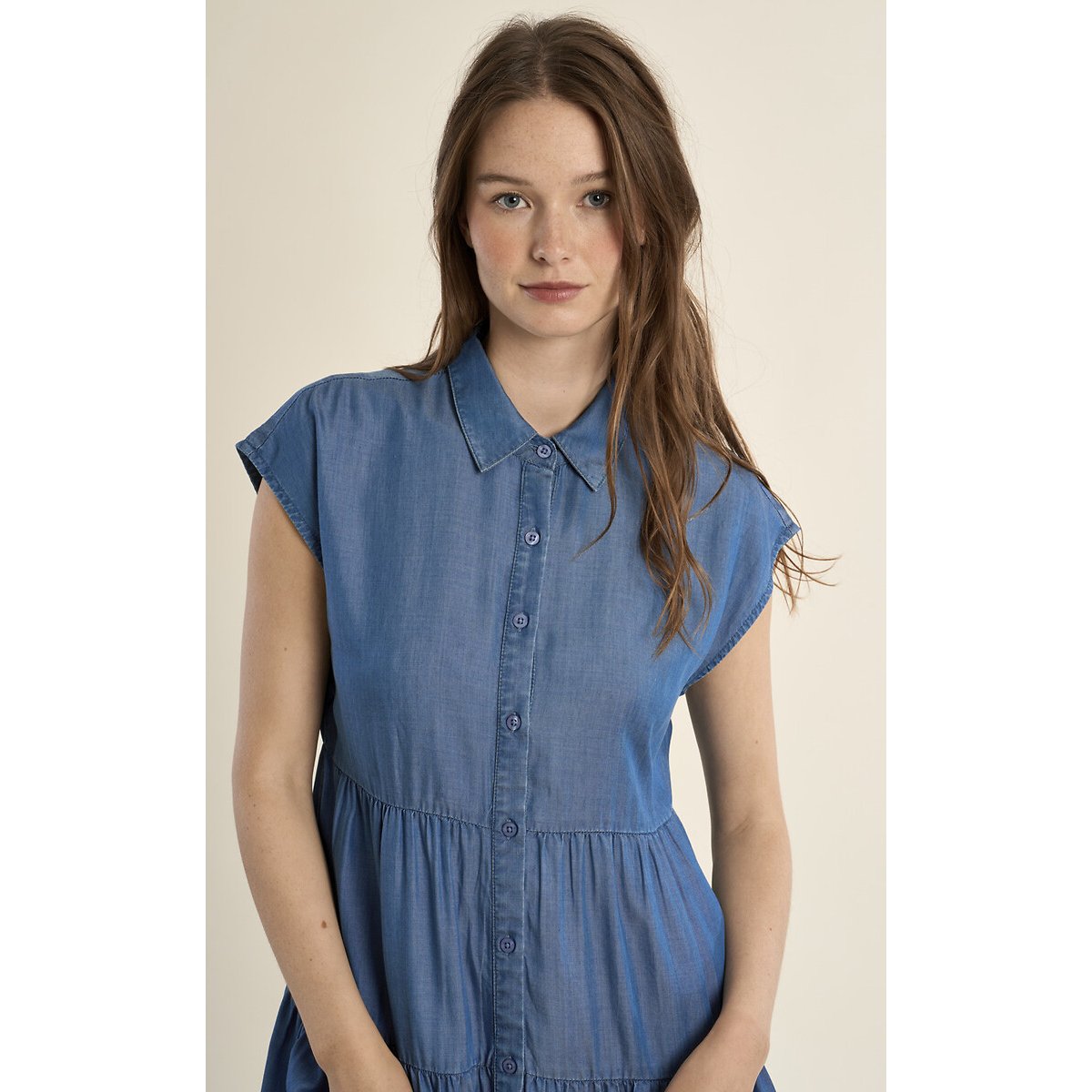 Robe courte manches courtes col chemise bleu, MOLLY BRACKEN