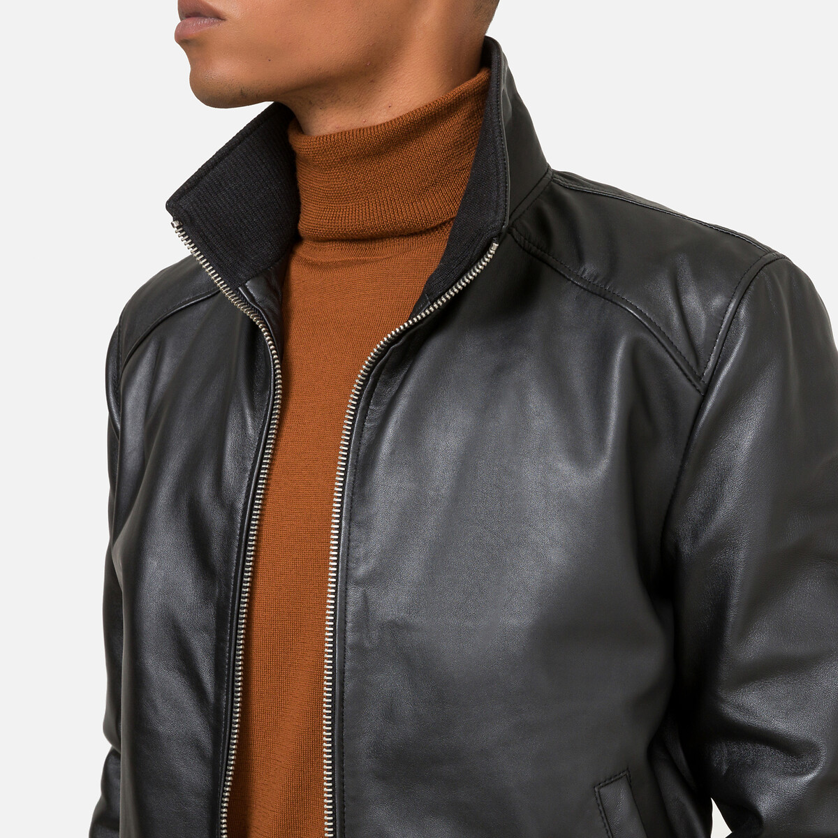Leather High Neck Jacket black, SCHOTT