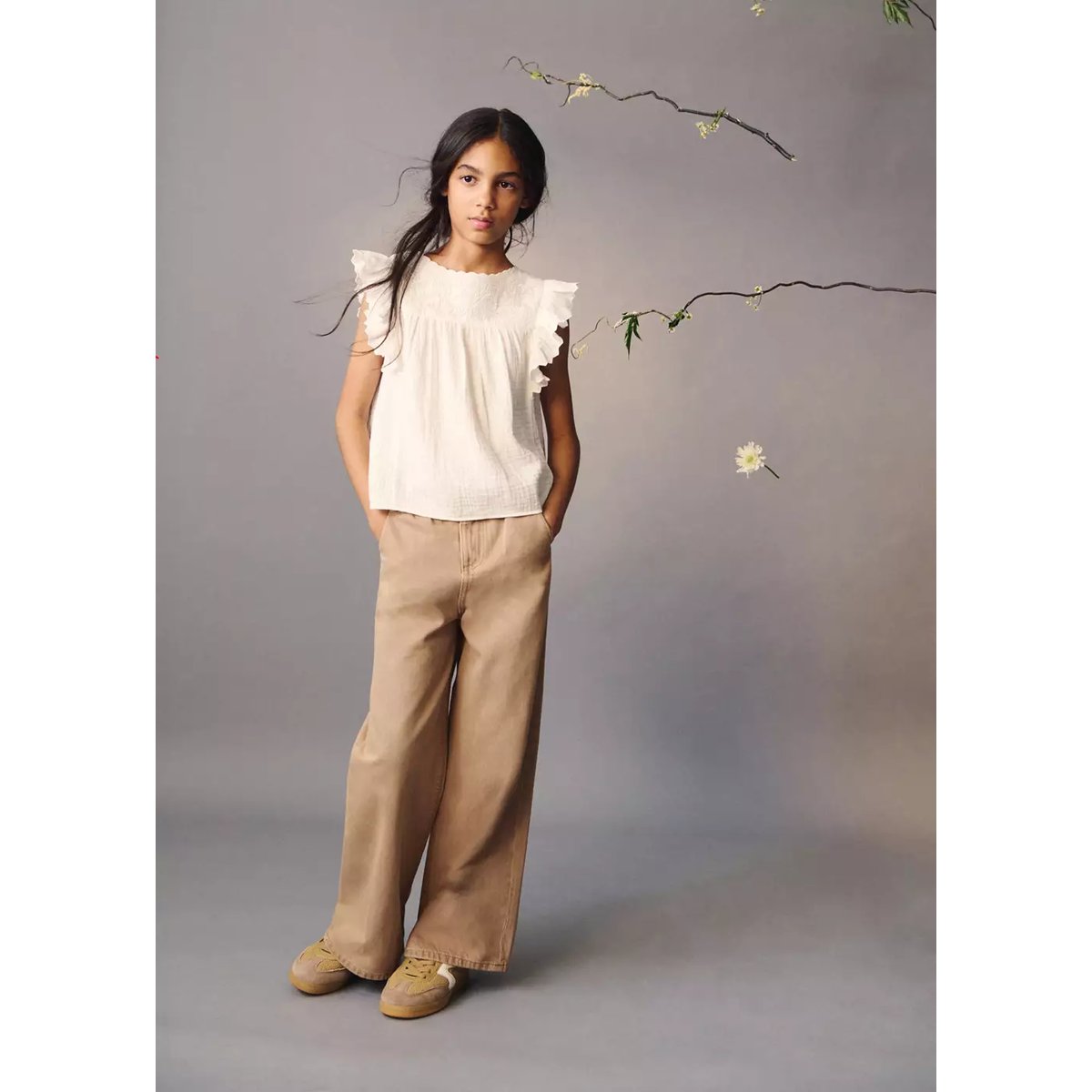 Jean wideleg taille élastique marron moyen, MANGO KIDS