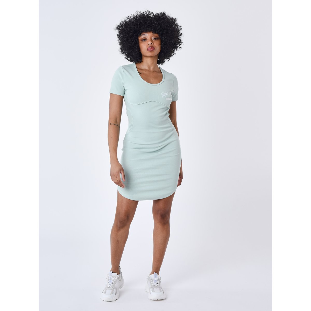 Robe manches courtes moulante cintrée vert d'eau, PROJECT X