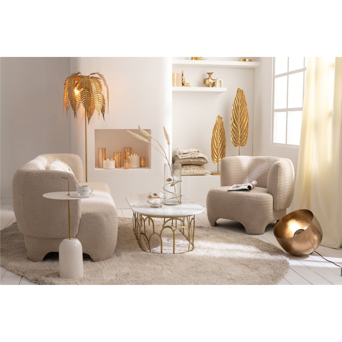 Fauteuil en tissu bouclette blanc cassé - EDELWEISS blanc, HELLIN, DEPUIS 1862