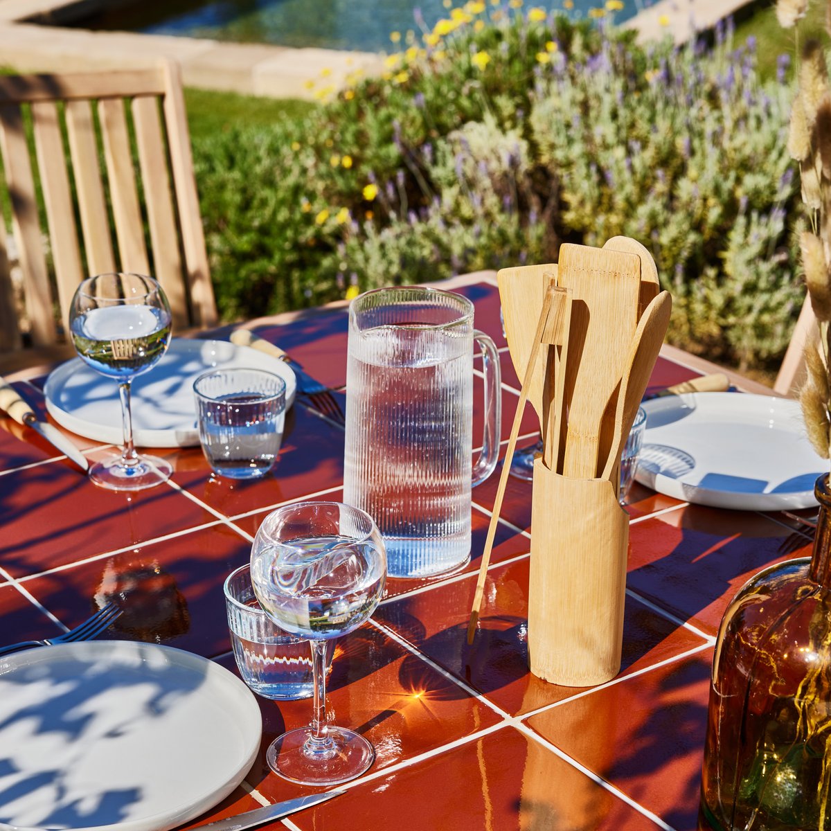 Table à manger, bois, BISBAL bois clair, plateau terre-cuite, DEFORA HOME