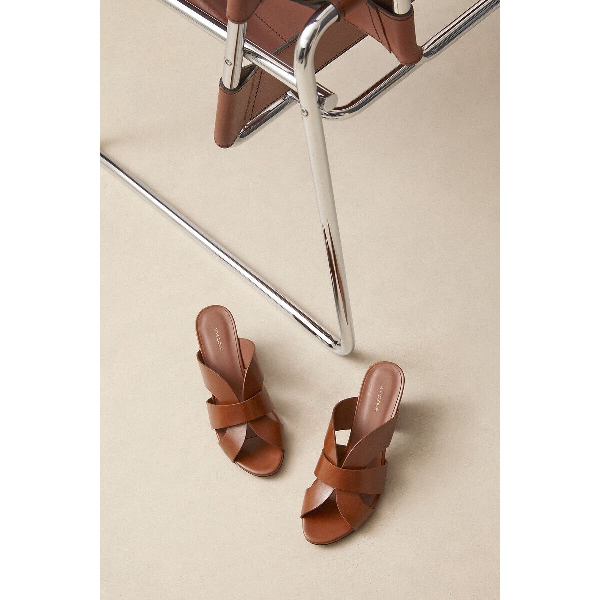 Sabot in pelle con tacco n° 561 cognac, RIVECOUR