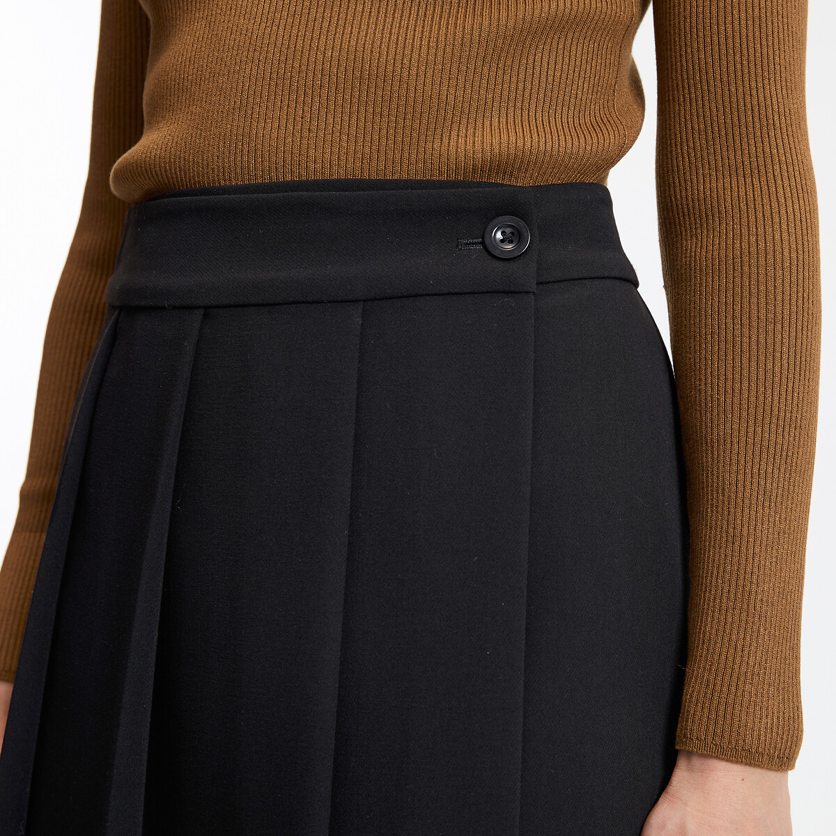 Falda midi cruzada recta y con pliegues negro, LA REDOUTE COLLECTIONS