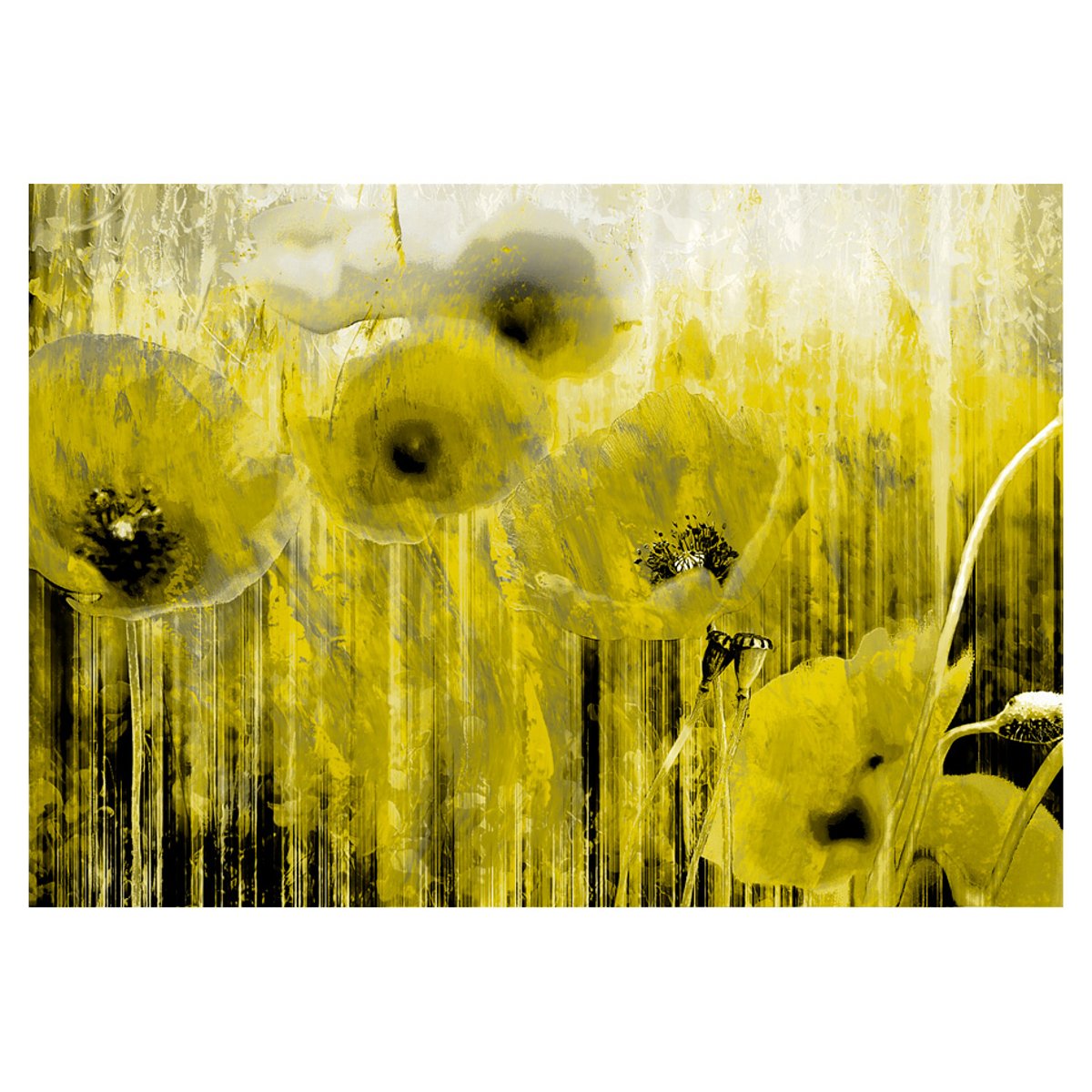 Papier peint intissé panoramique Fleurs Yellow madness blanc, EDEN