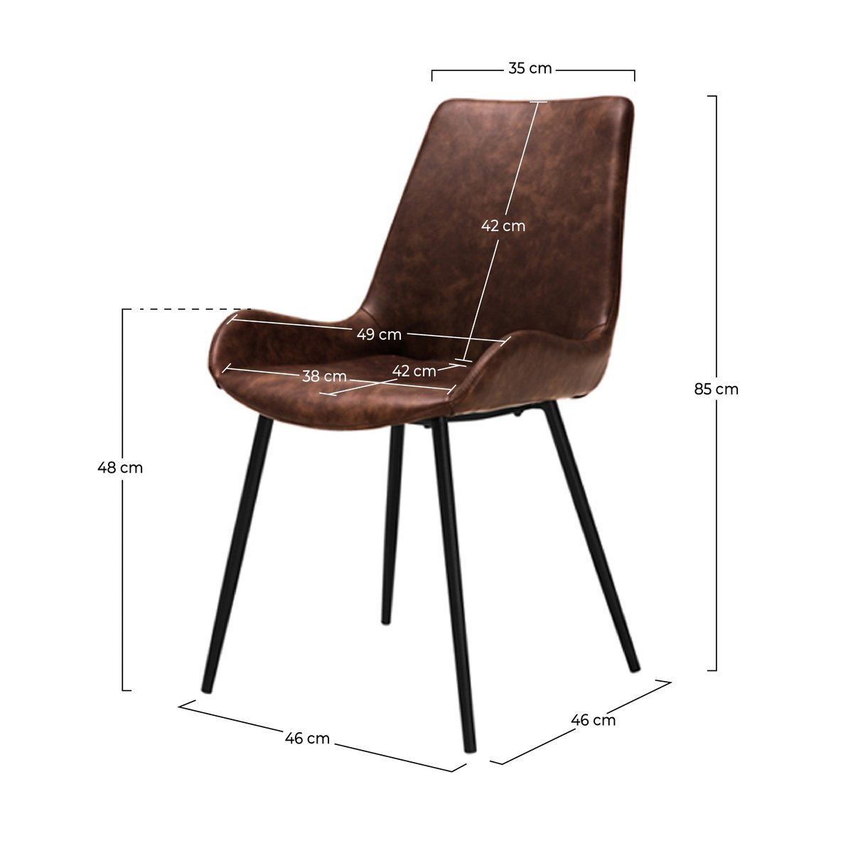 Lot de 2 chaises en cuir synthétique - AUSTIN marron, MAISON PAVANE