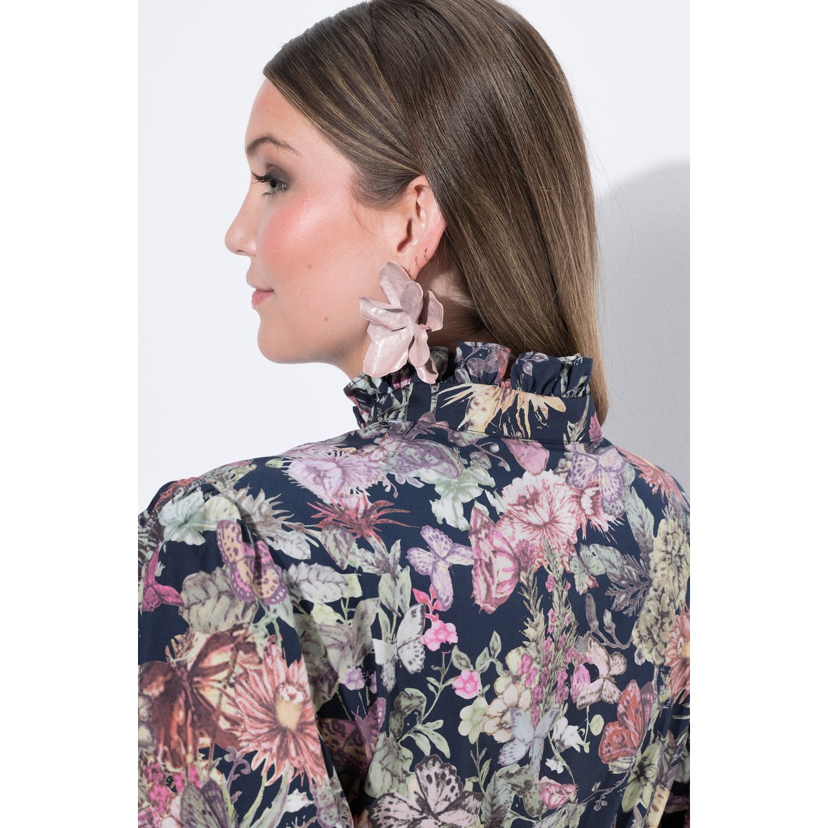 Robe longue à coupe en A, manches courtes marine, ULLA POPKEN