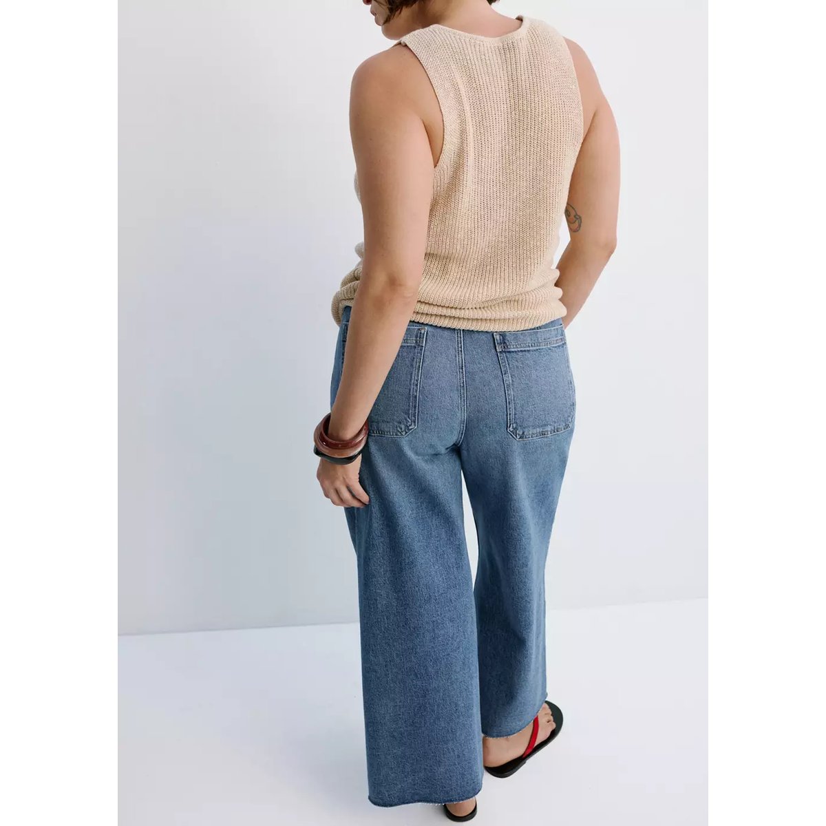 Jean style jupe-culotte Catherin taille haute bleu moyen, MANGO