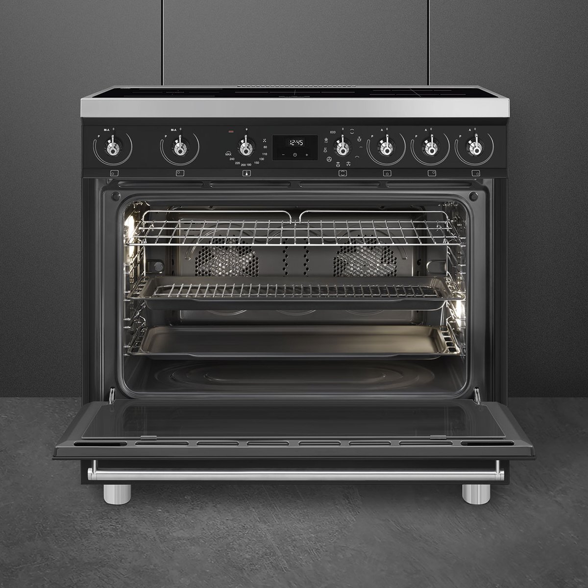 Piano de cuisson induction 5 feux 90 cm C9IM noir mat, SMEG