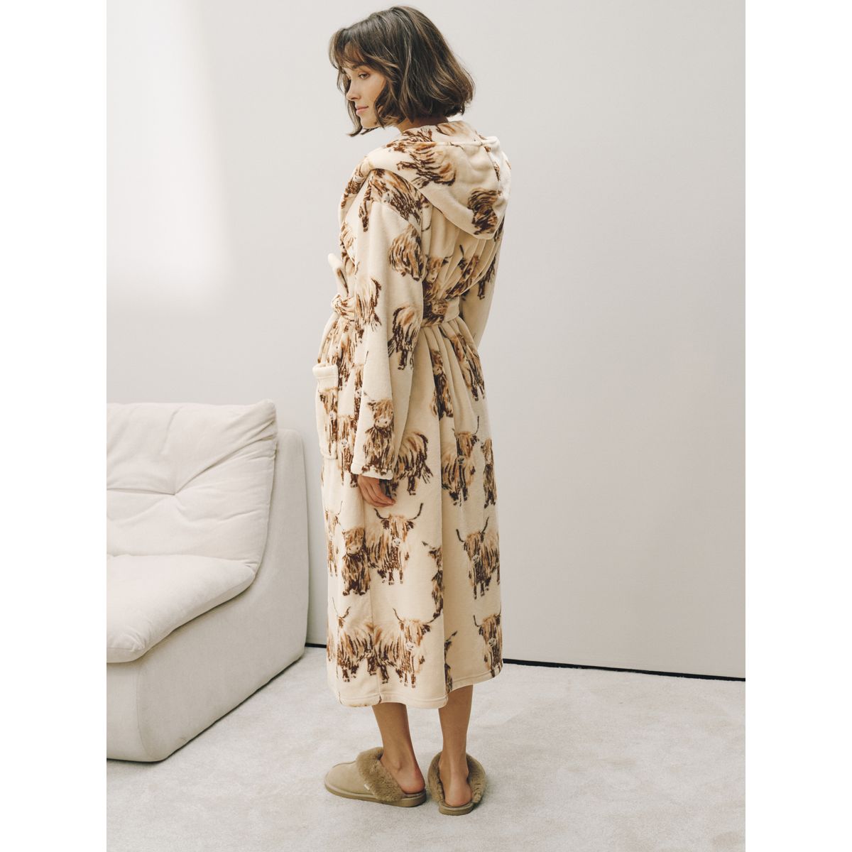 Robe de chambre confortable ecru hamish la vache highland, NEXT