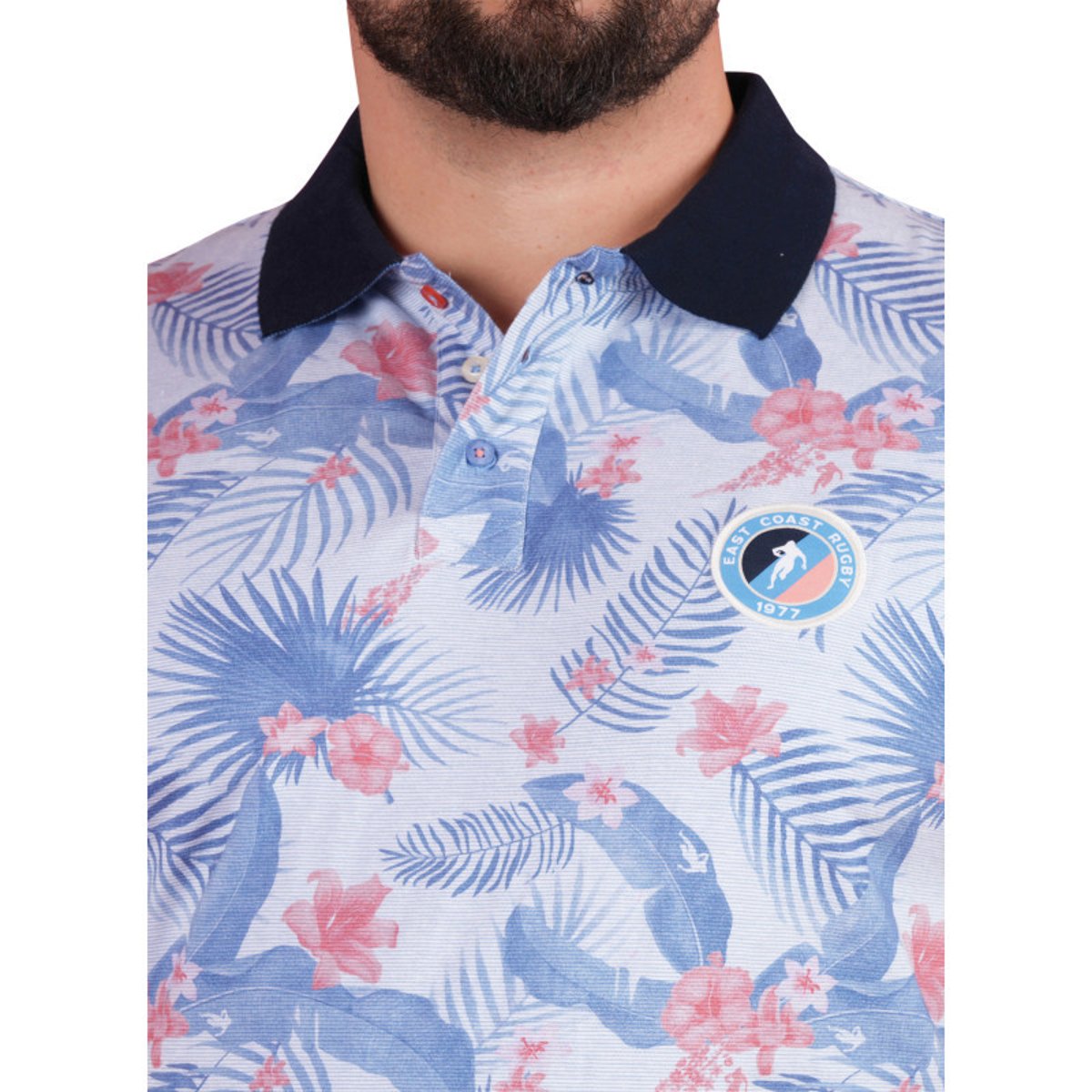 Polo en coton biologique bleu tropical pourvu d'un col boutonné bleu, RUCKFIELD