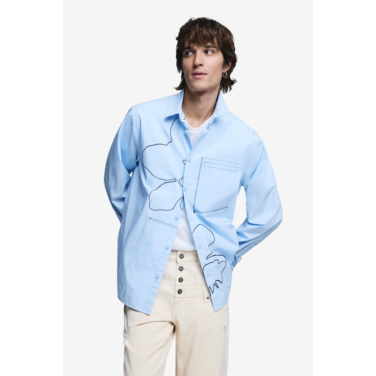 Chemise surpiquée brodée bleu, DESIGUAL