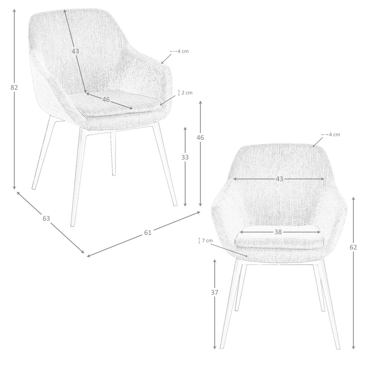 Chaise en tissu marbré mottled bluish grey | black, ANGEL CERDA