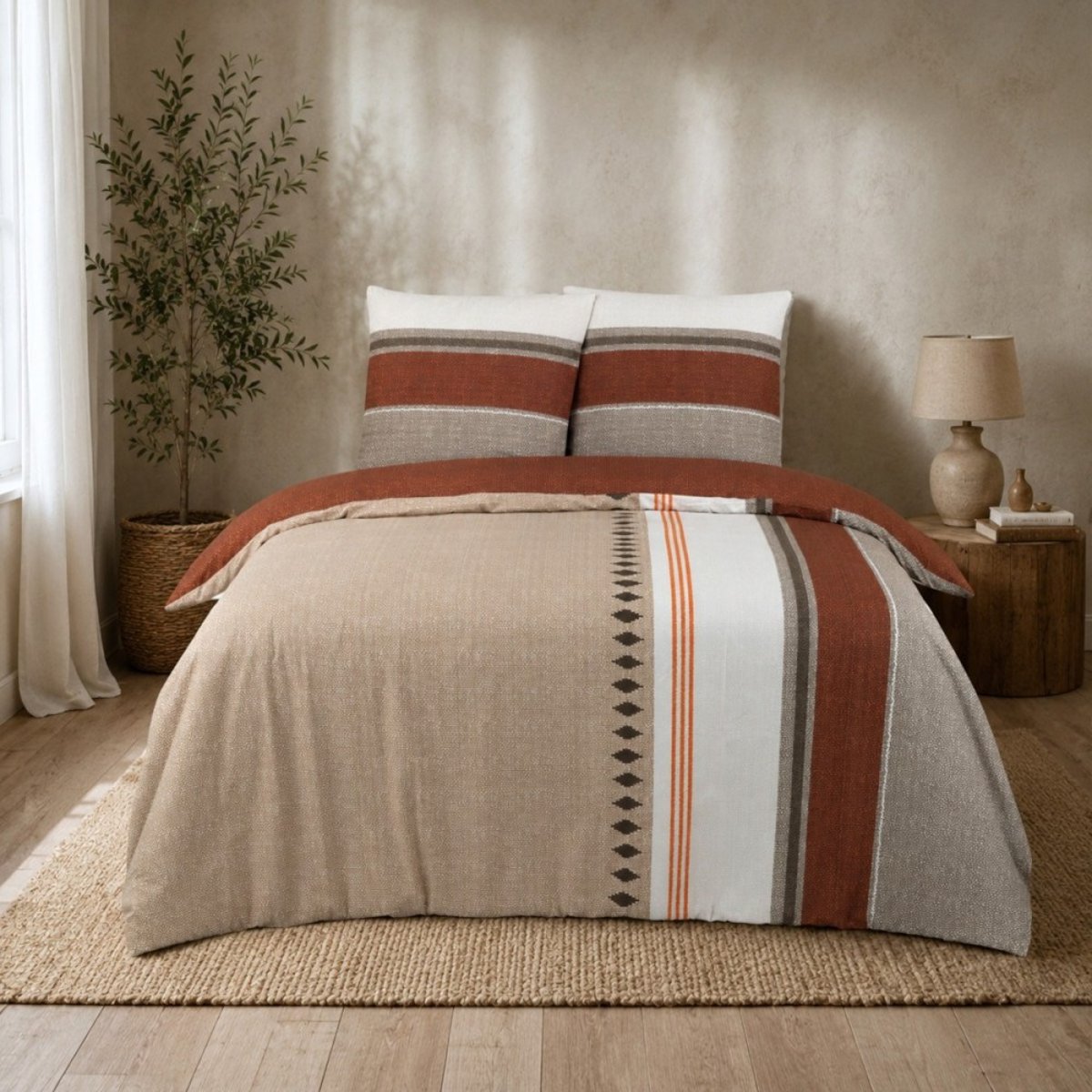 Housse de couette 240x220 RHODA + 2 taies Percale de coton marron, DECORATIE
