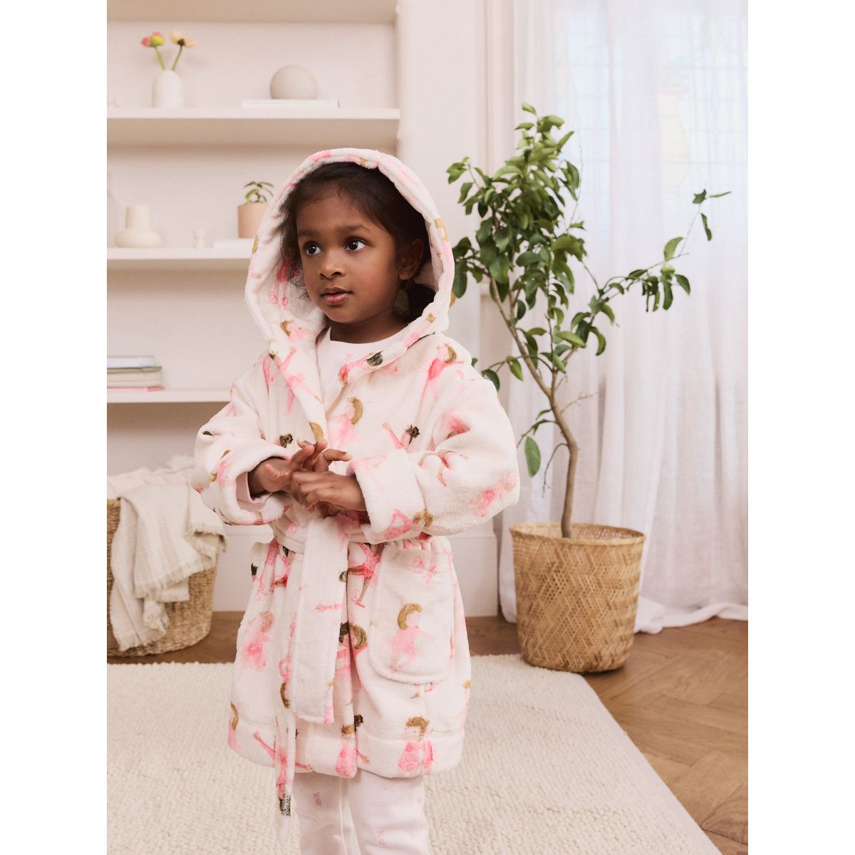 Robe de chambre en polaire ballerine blanche/rose, NEXT