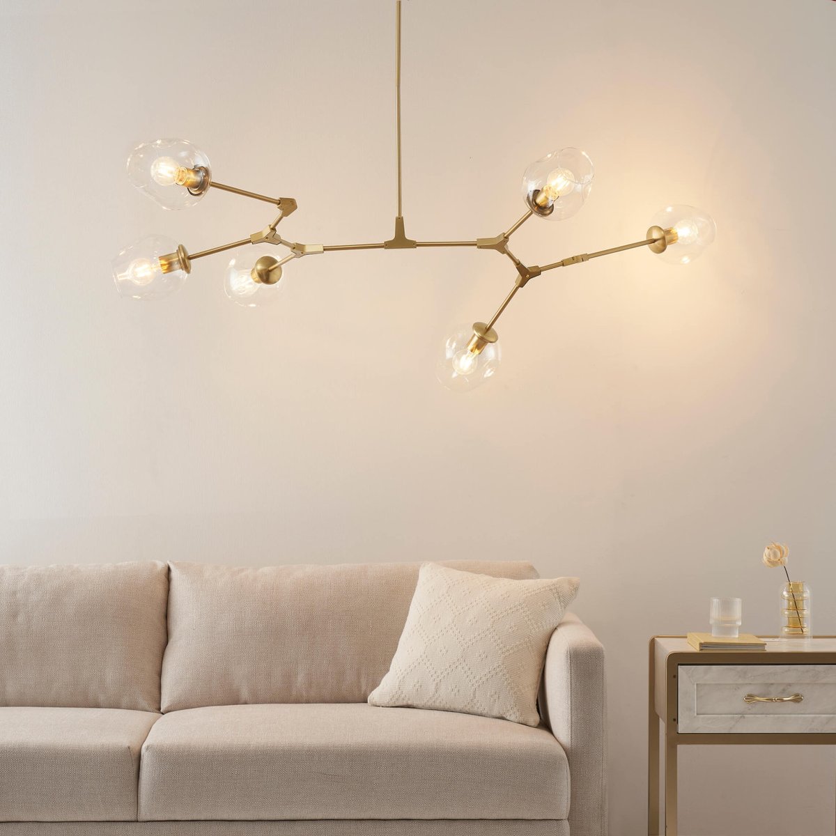 Lustre avec globes en verre - OFÉLIA transparent et doré, KOSILUM