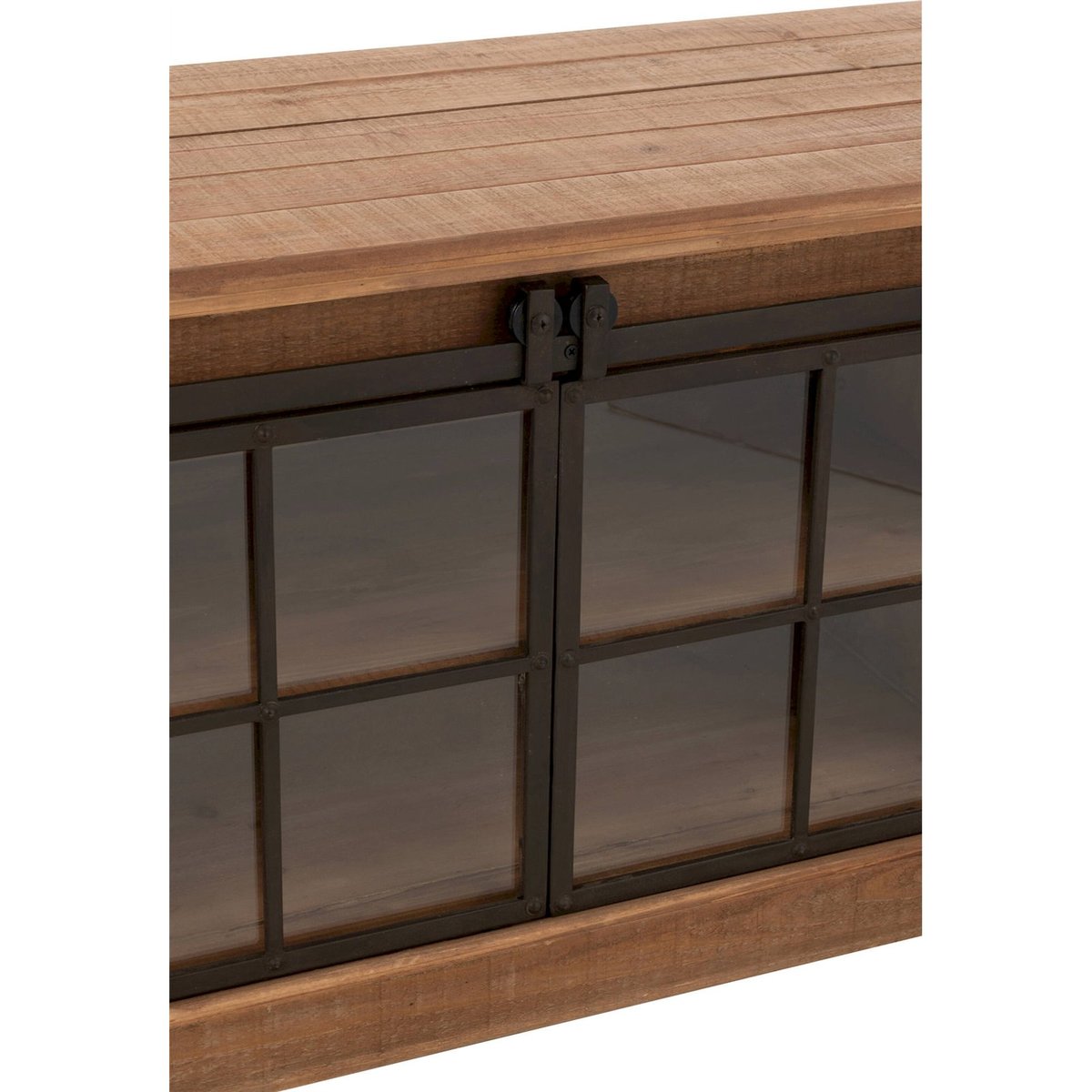 Meuble TV en bois avec portes vitrées style industriel bois naturel effet vieilli, RECOLLECTION