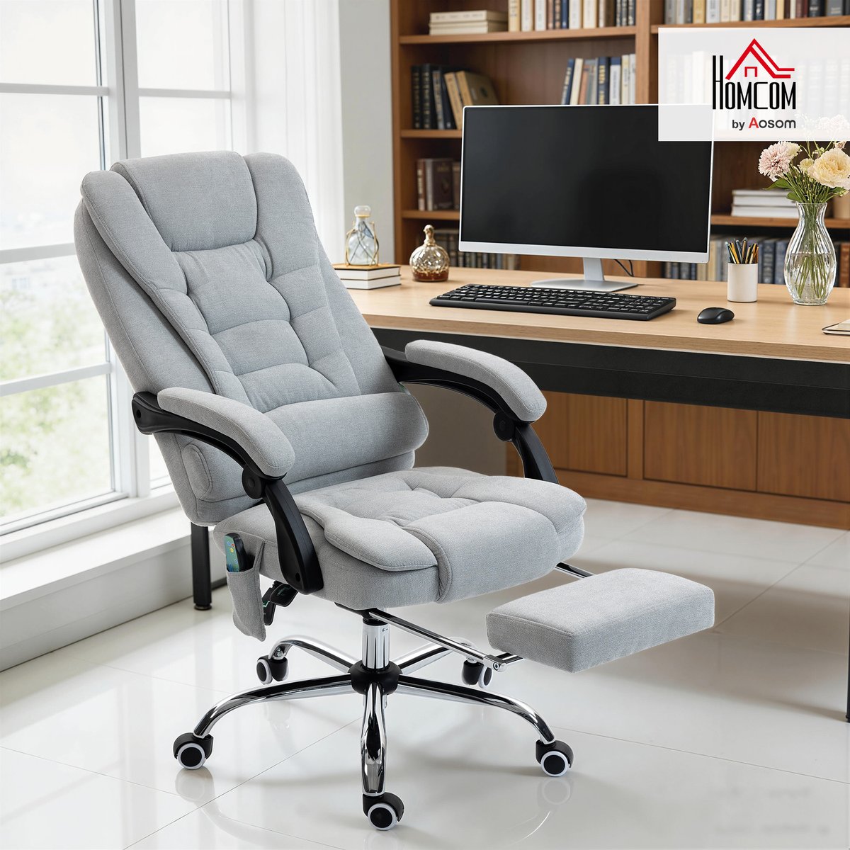 Fauteuil de bureau avec fonction massage gris clair, HOMCOM