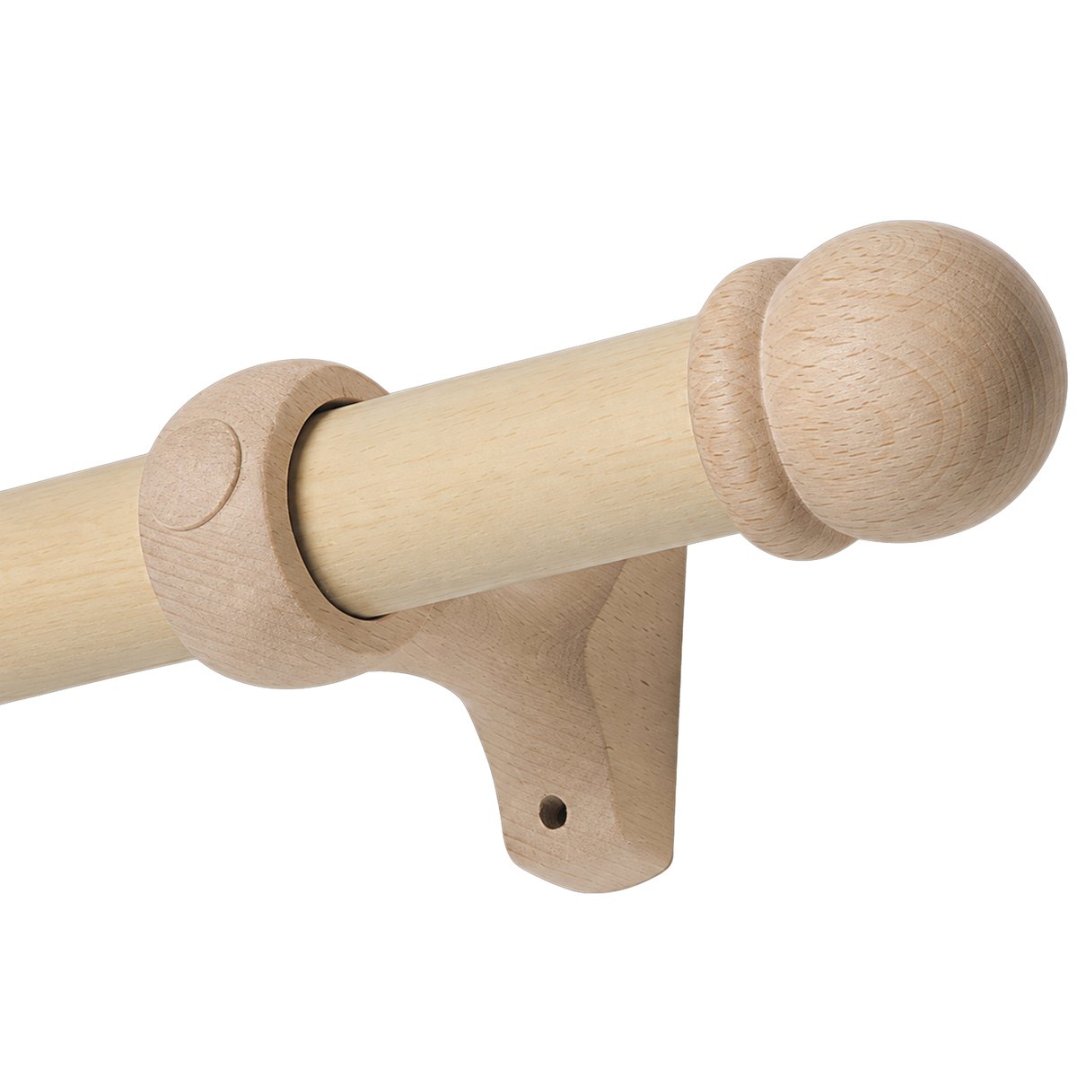 Kit tringle à rideaux en bois avec embouts ronds D28 mm naturel, MOBOIS