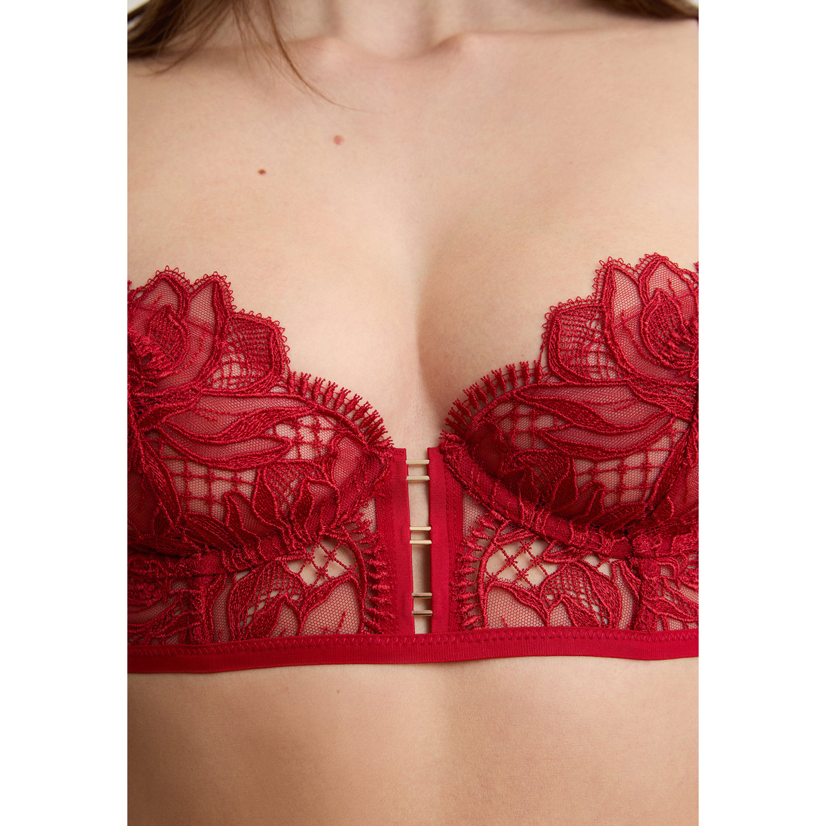 Soutien-gorge triangle en guipure WILD NIGHT rouge, ETAM