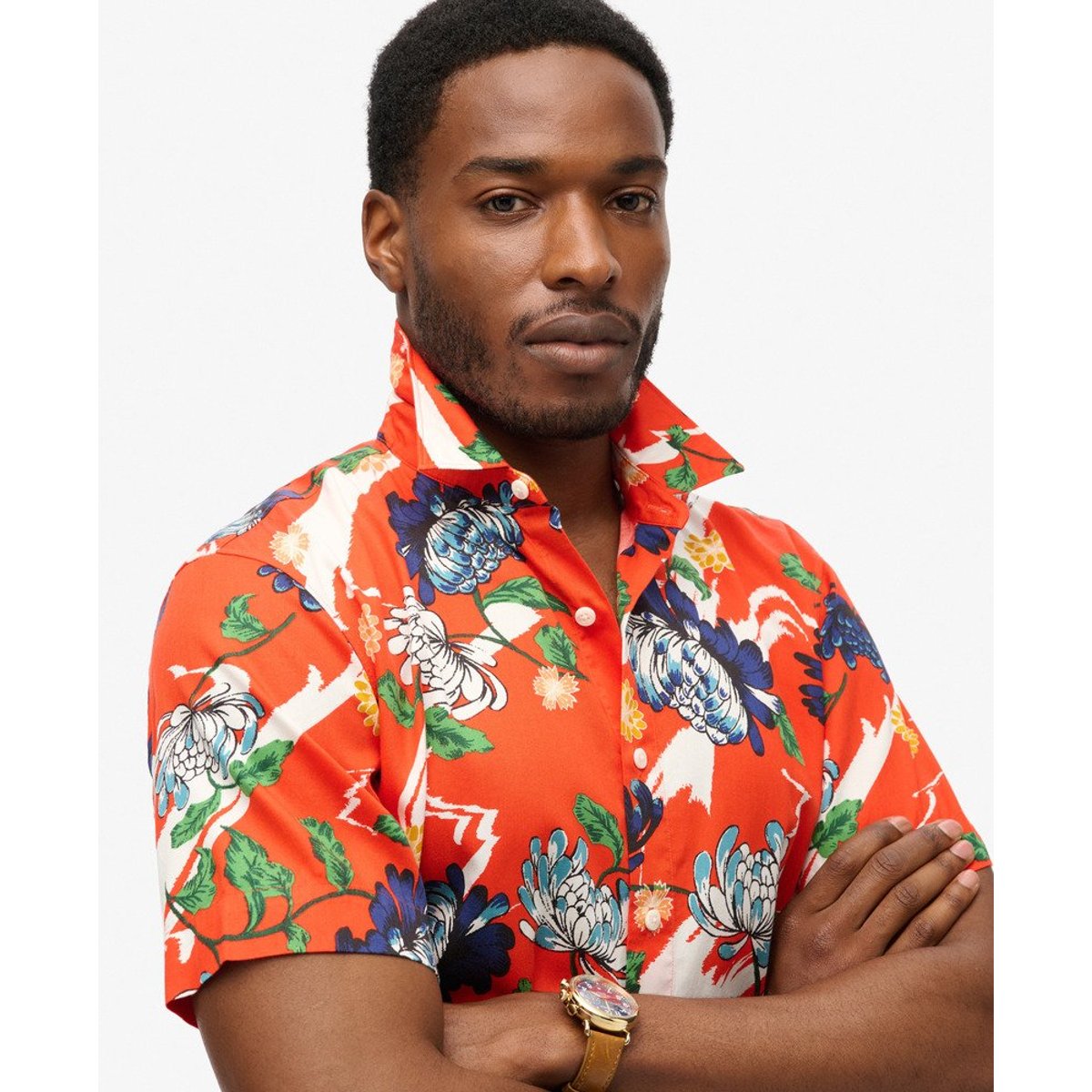 Chemise hawaïenne à manches courtes aya floral orange brûlé, SUPERDRY