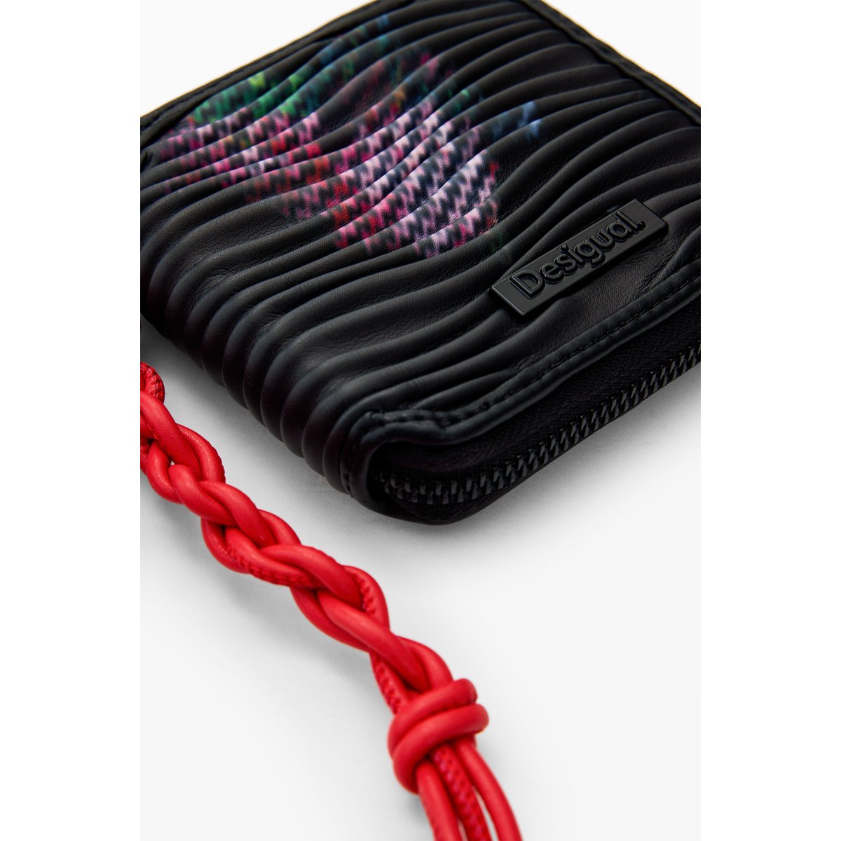 Porte-monnaie moyen à texture fleurie noir, DESIGUAL