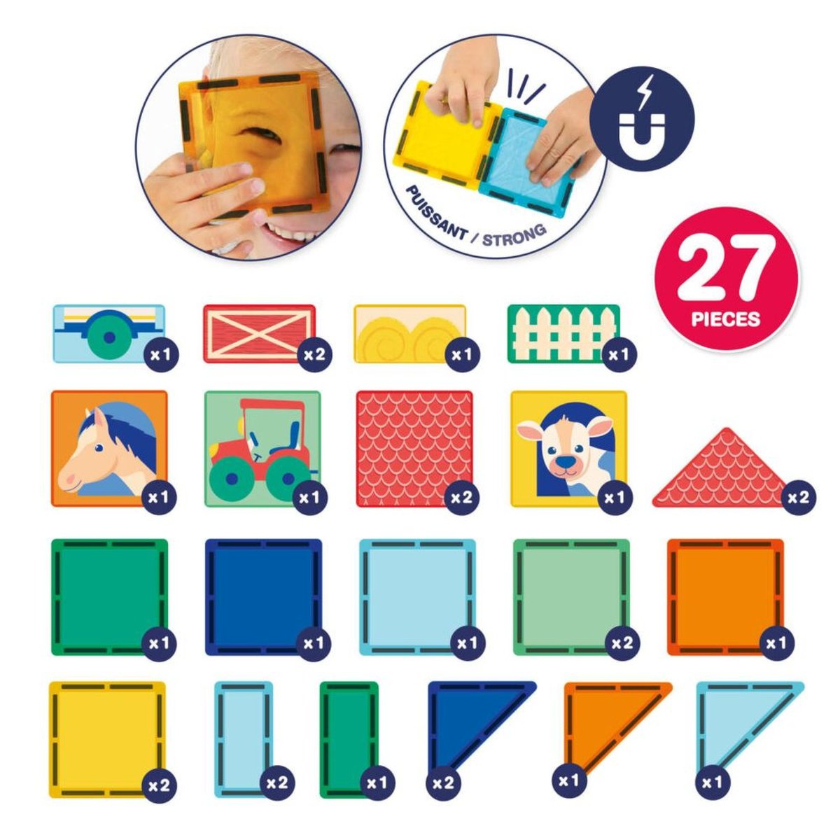 Jeu de construction Panneau magnétique avec 27 pièces couleur unique, LUDIMOUSSE