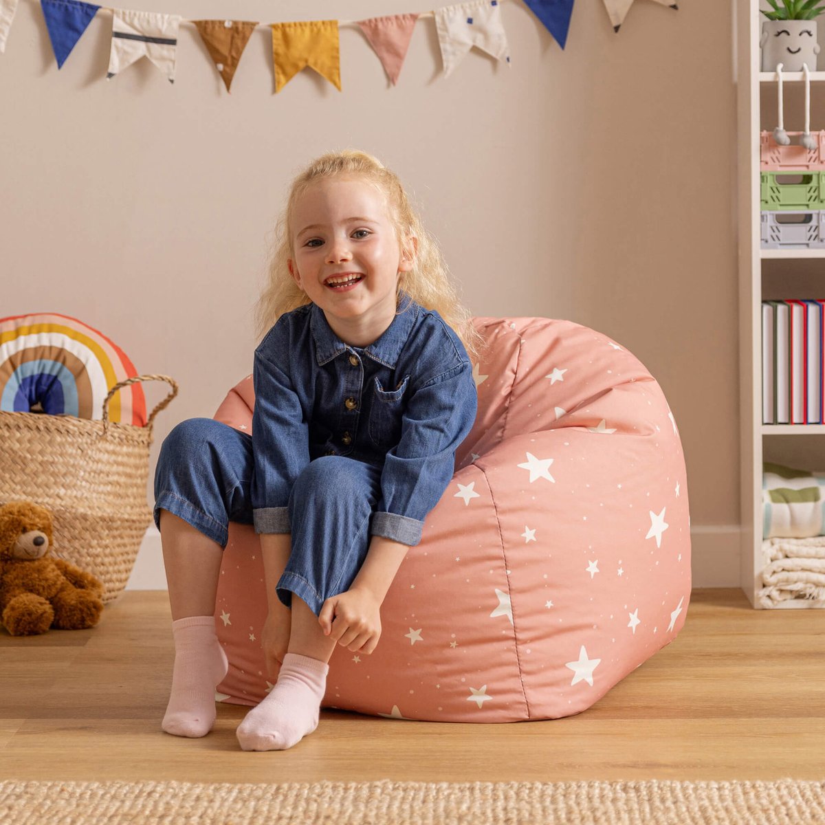Pouf fauteuil imprimé pour enfants Oeko-Tex® rose pastel, BEAN BAG BAZAAR
