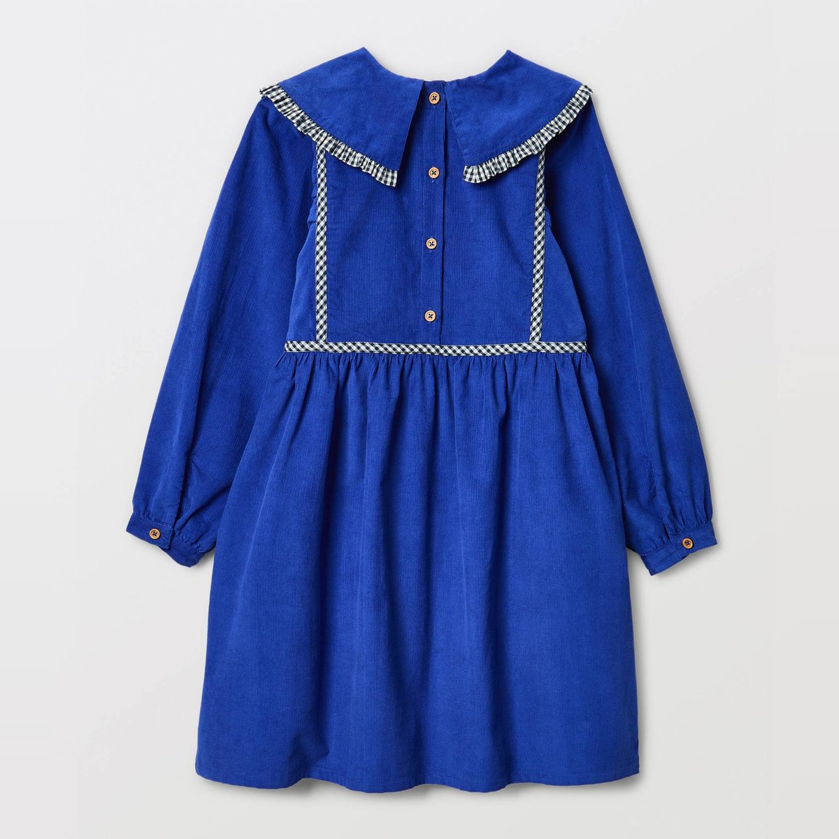 Robe en velours col claudine détails vichy bleu roi, MONOPRIX