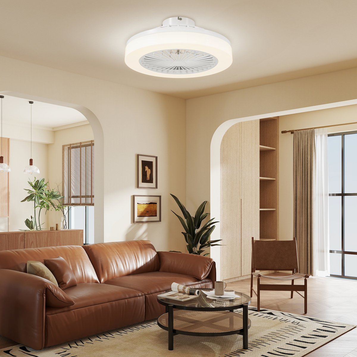 Ventilateur de plafond avec éclairage blanc, HOMCOM