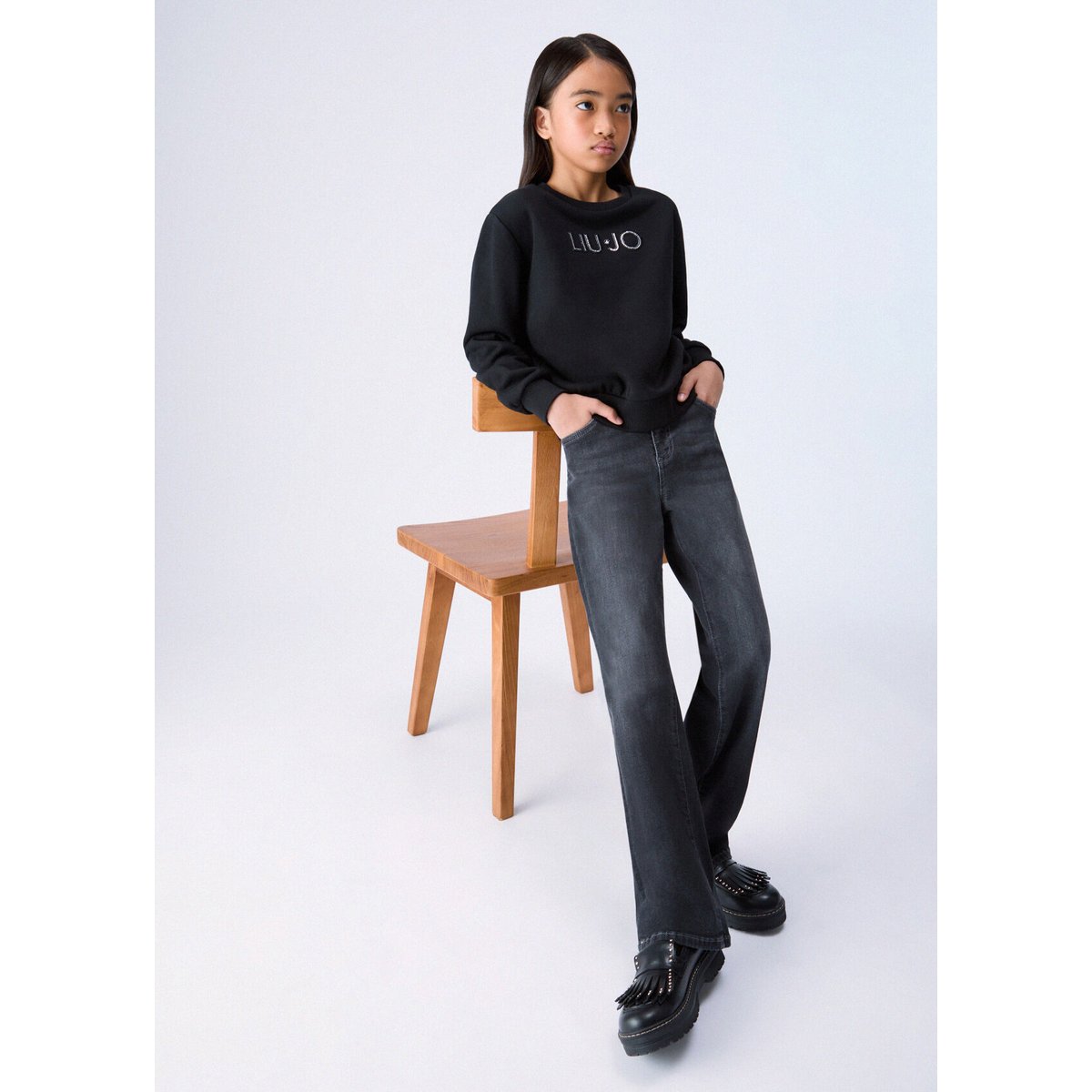 Pantalon straight denim noir, LIU JO