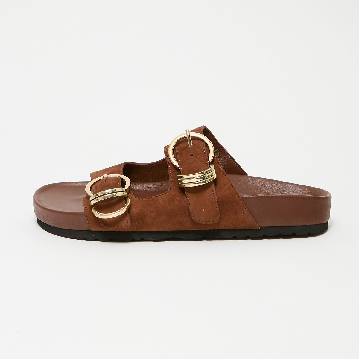 Platte sandalen van suède met bandjes, CLINK koffie, PETITE MENDIGOTE