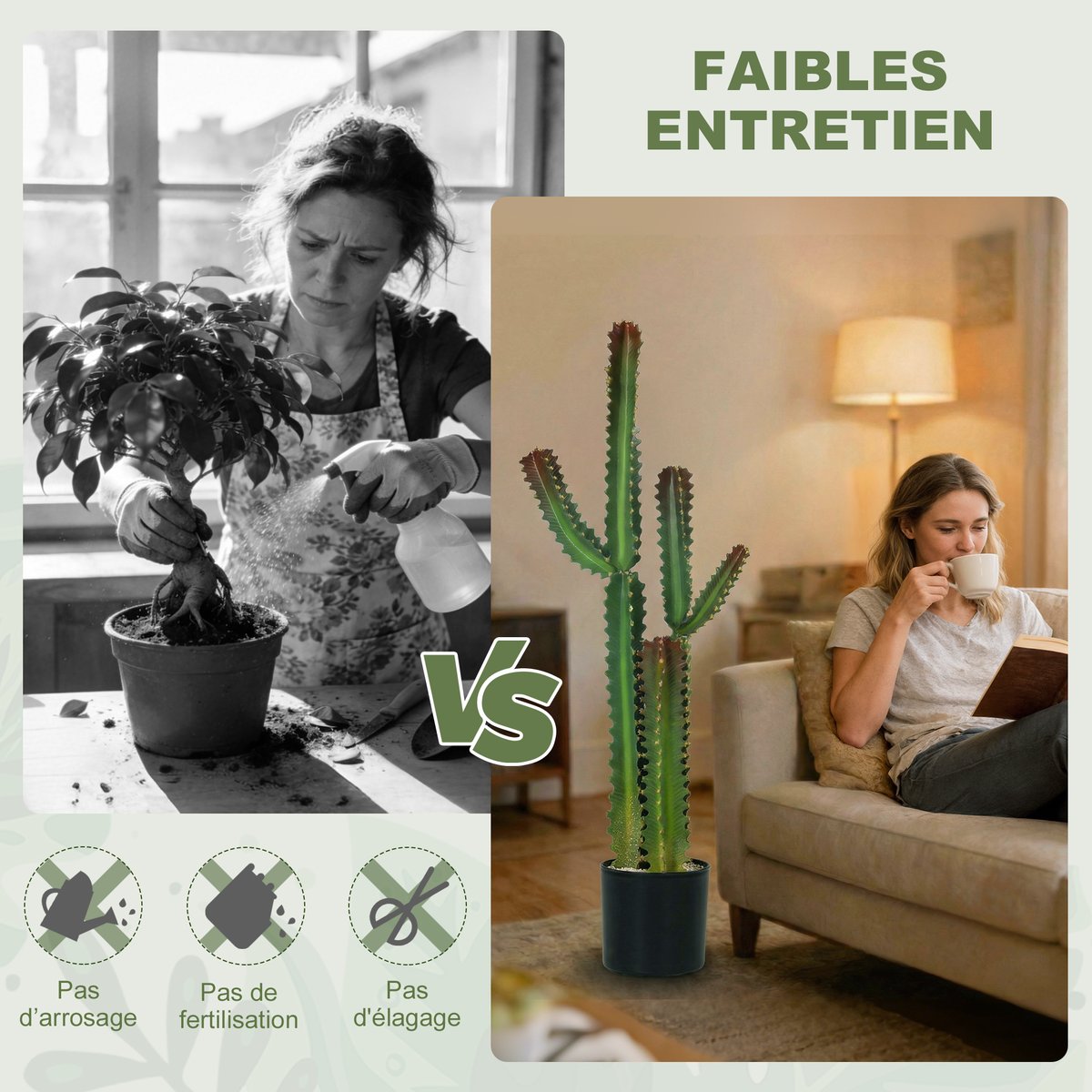 Cactus artificiel vert, HOMCOM