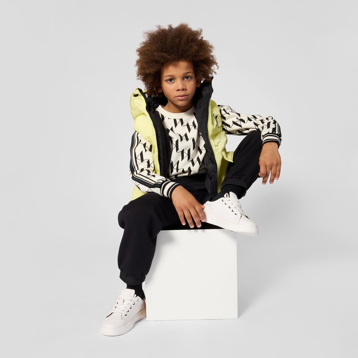 Sweat manches longues beige noir, KARL LAGERFELD KIDS