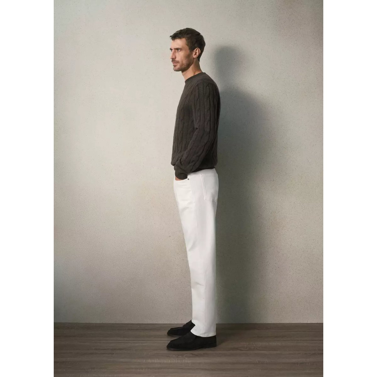 Jean en coton italien coupe regular blanc cassé, MANGO MAN