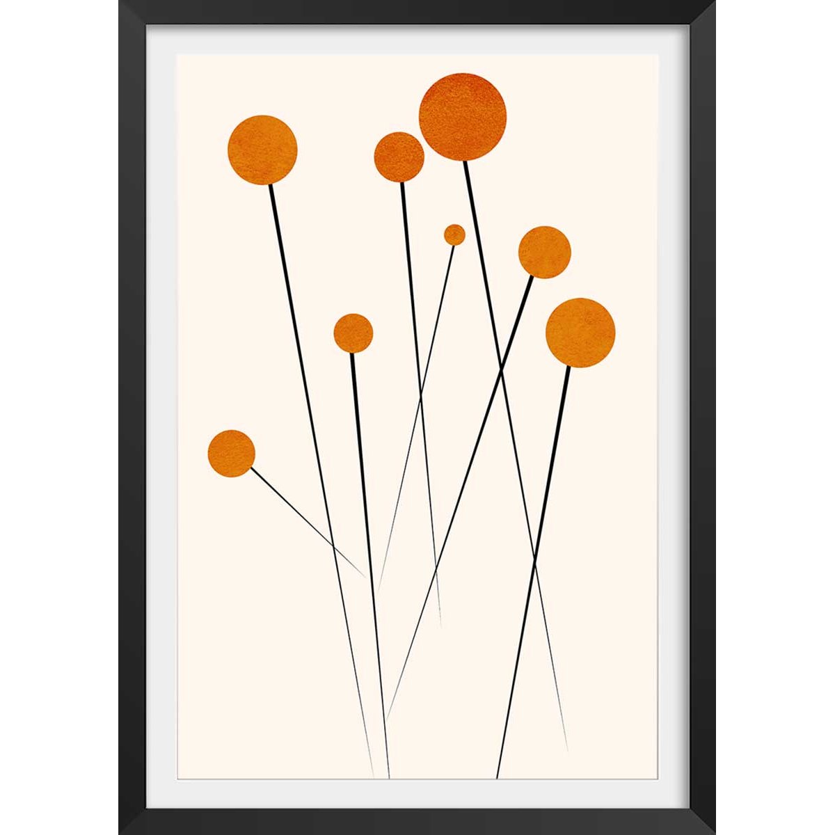 Affiche fleurs Waterflower dancing affiche + cadre en bois - noir, HEXOA